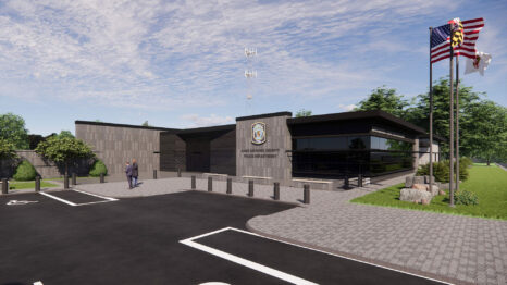 Exterior view of the Anne Arundel County Northern District Police Department building, showcasing its modern architecture and signage.